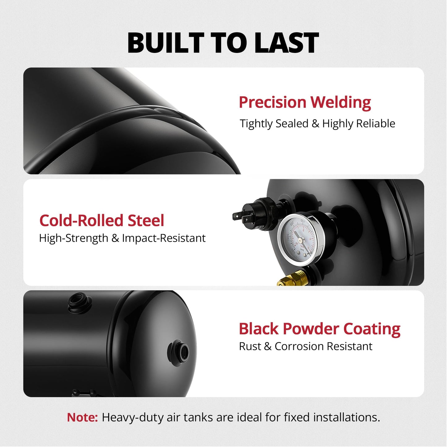 EVIL ENERGY 2 Gallon Air Tank and Compressor Kit 6 Ports 1/4" NPT 150PSI Rated 12V Compressor Air Tank for Air Horn, Inflating Tires, Car, Truck, Suspension Systems, Train Horn, DIY Pneumatic Tools