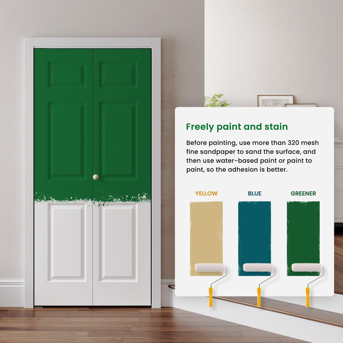 SMARTSTANDARD 32" x 80" Paintable Bifold Door, 3-Panels Closet Doors with Hardward Kits, White Primed Surface Ready for Painting, 29 2/5" x 78 2/5", Elegant Molded Design, Easy Installation
