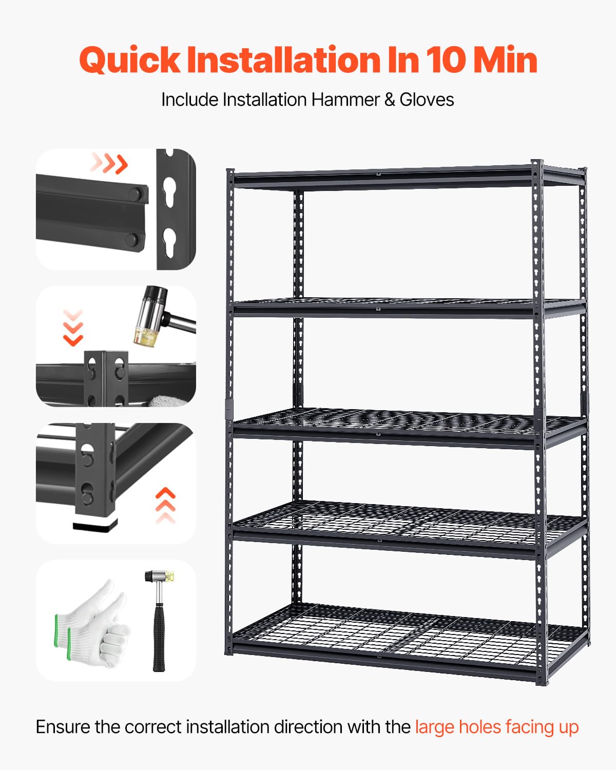 VEVOR Storage Shelves, 3000 lbs, 5 Tier Heavy Duty Garage Shelving, 24" D x 48" W x 72" H Adjustable Metal Shelves for Industrial Shelving Unit Utility Shelf, for Kitchen, Warehouse, Basement, Black