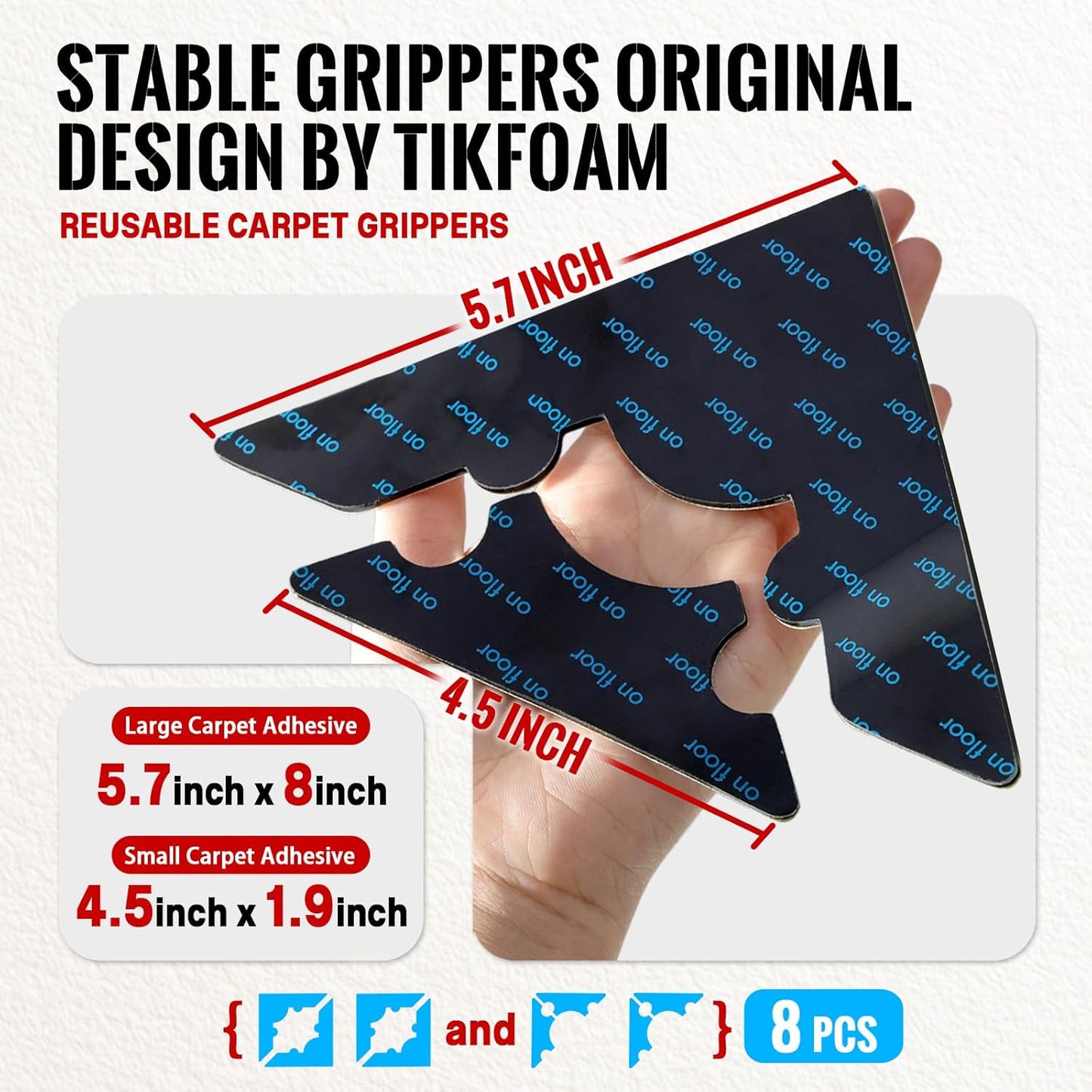Skiennix Non-Slip Rug Grippers - Reusable Carpet Corner Stickers for Hardwood & Tile Floors | 8-Pack