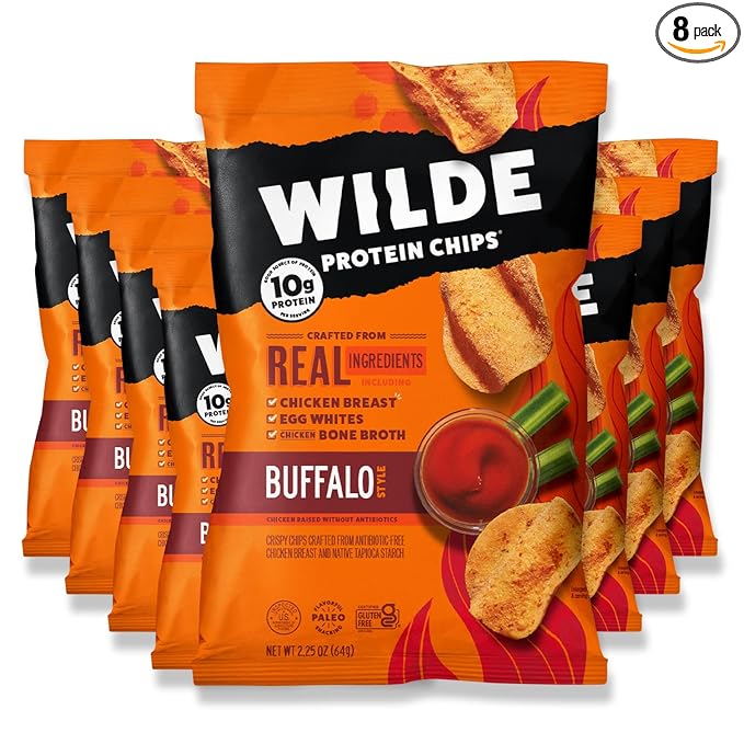 WILDE Buffalo Protein Chips, Thin and Crispy, High Protein, Keto Friendly, Made with Real Ingredients, 2.25oz Bags (Pack of 8)…