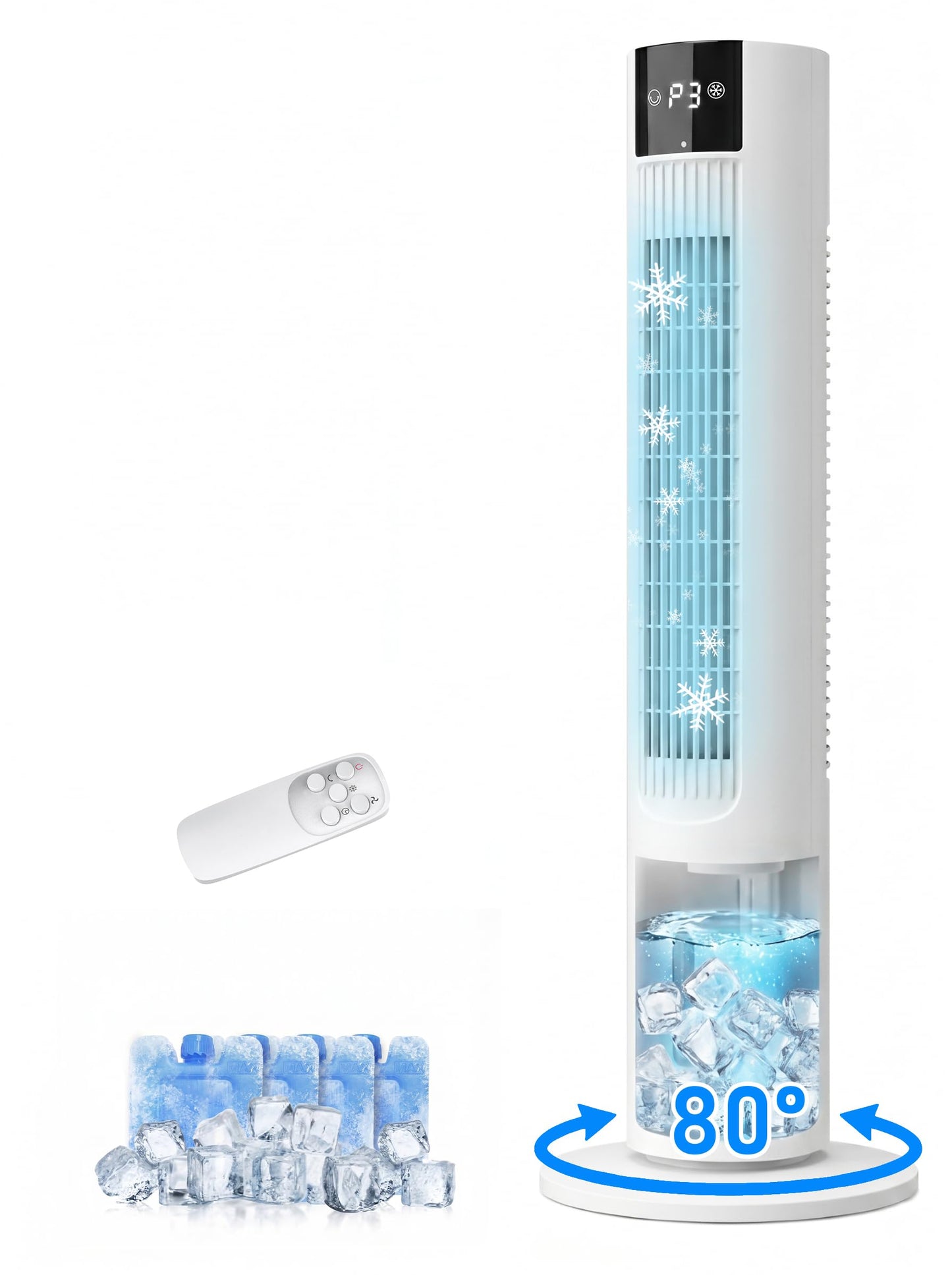 35" Evaporative Air Cooler, 3-In-1 Swamp Cooler, Portable Air Conditioners No Windows Needed, 3 Speeds, 4 Ice Packs, 12H Timer, 80° Oscillation, Remote, AC Cooling Fan for Bedroom, Room