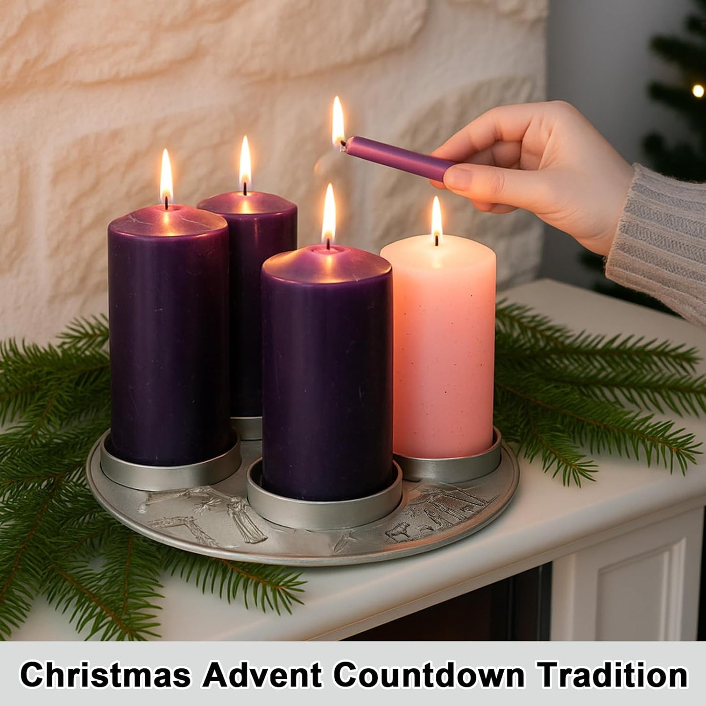 Shellwei Advent Wreath Candle Holder - Metal Nativity Scene Design for Christmas Centerpiece Decor | Fits 3-Inch Pillar Candles