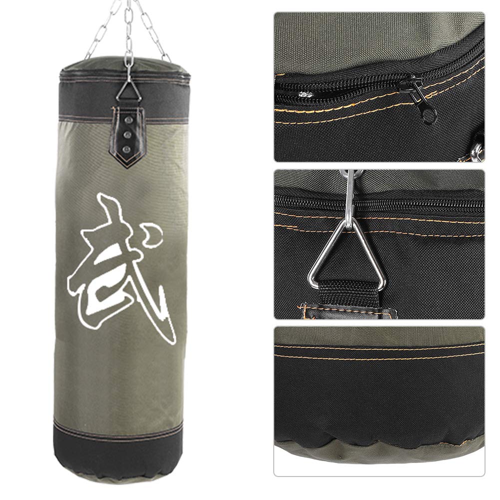 Heavy Punching Bag, Durable Training with Chain, Boxing Bag for Martial Arts, Empty 24 Inch Green for Adults Men Women Home Gym Sports
