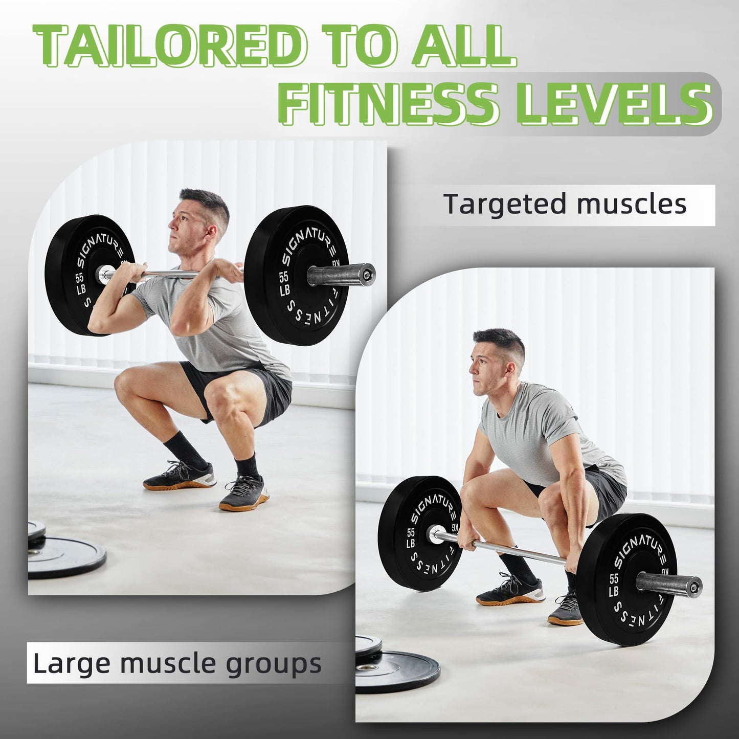Fitvids Olympic Bumper Plates Set, 2" Weight Plates for Strength Training & Weightlifting, Set: 260 lbs (2x 10/15/25/35/45 Pairs)