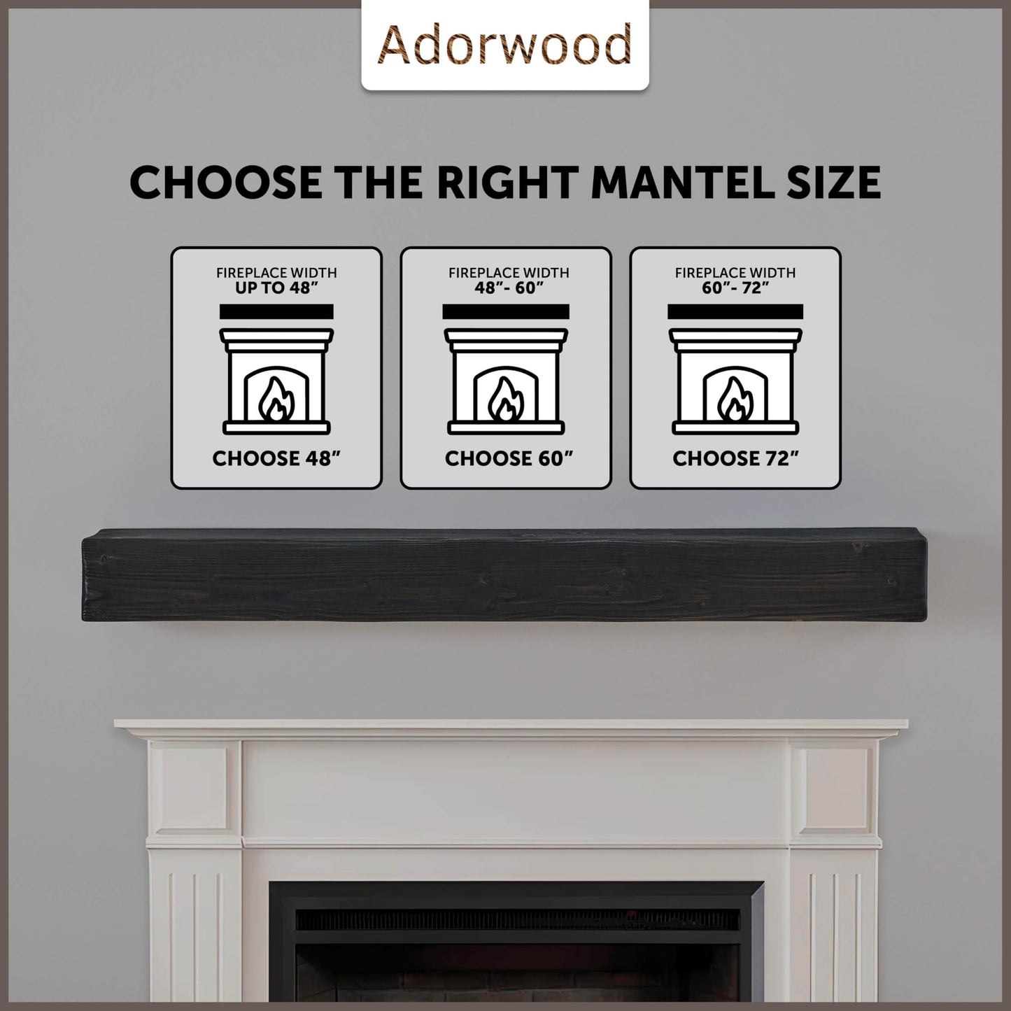Adorwood Handmade Fireplace Mantel Shelf, Extra Wide Rustic Wood Mantles for Over Fireplace, Wall Mounted Floating Mantel Shelves for Living Room Decor (Ebony, 72 inches)