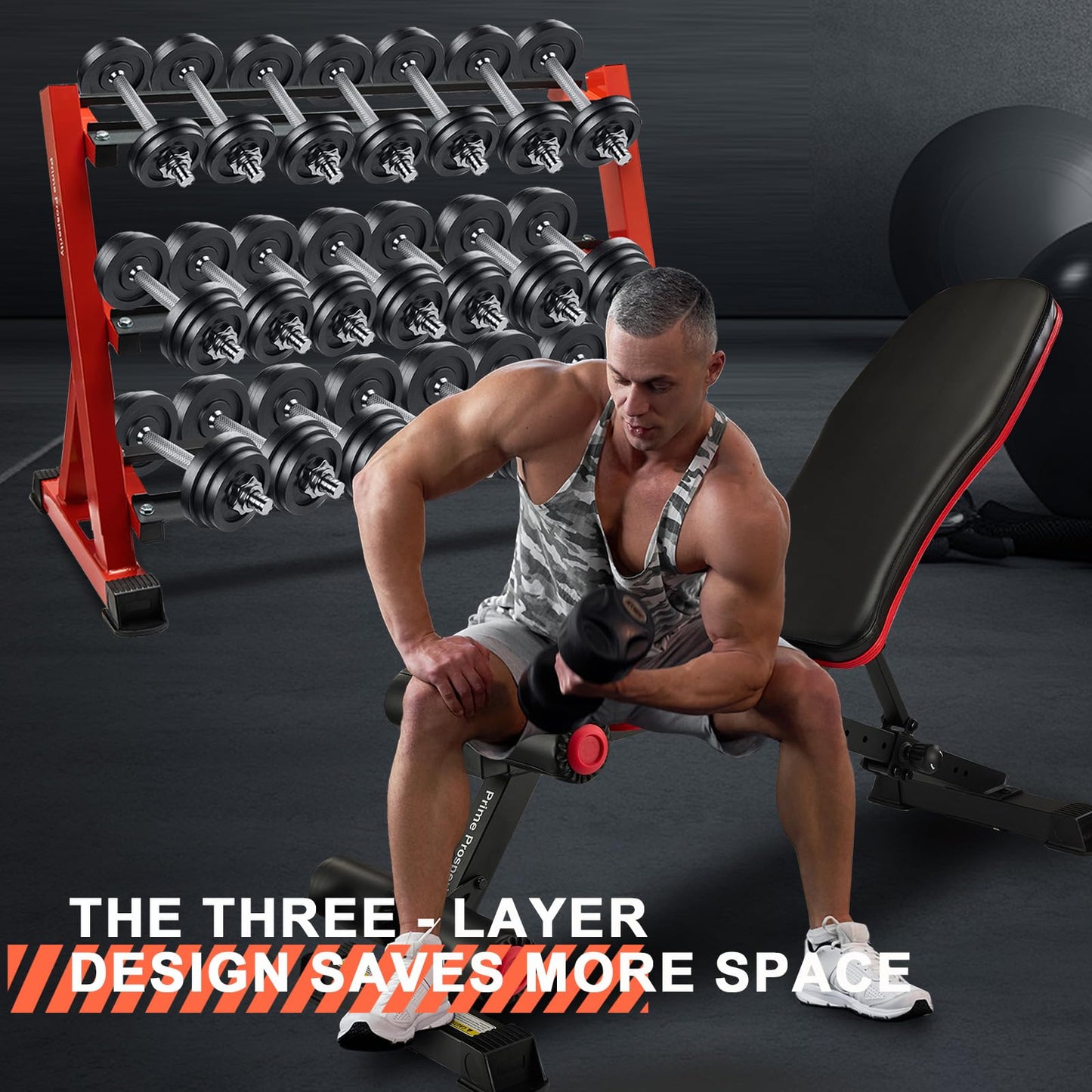 Prime Prosperity Dumbbell Rack 3 Tier Heavy Duty Weight Organizer Dumbbell Storage Stand Holder 1100lbs Capacity Quick Assembly Dumbbell Weight Storage Rack For Home Gym, Red (Rack Only)