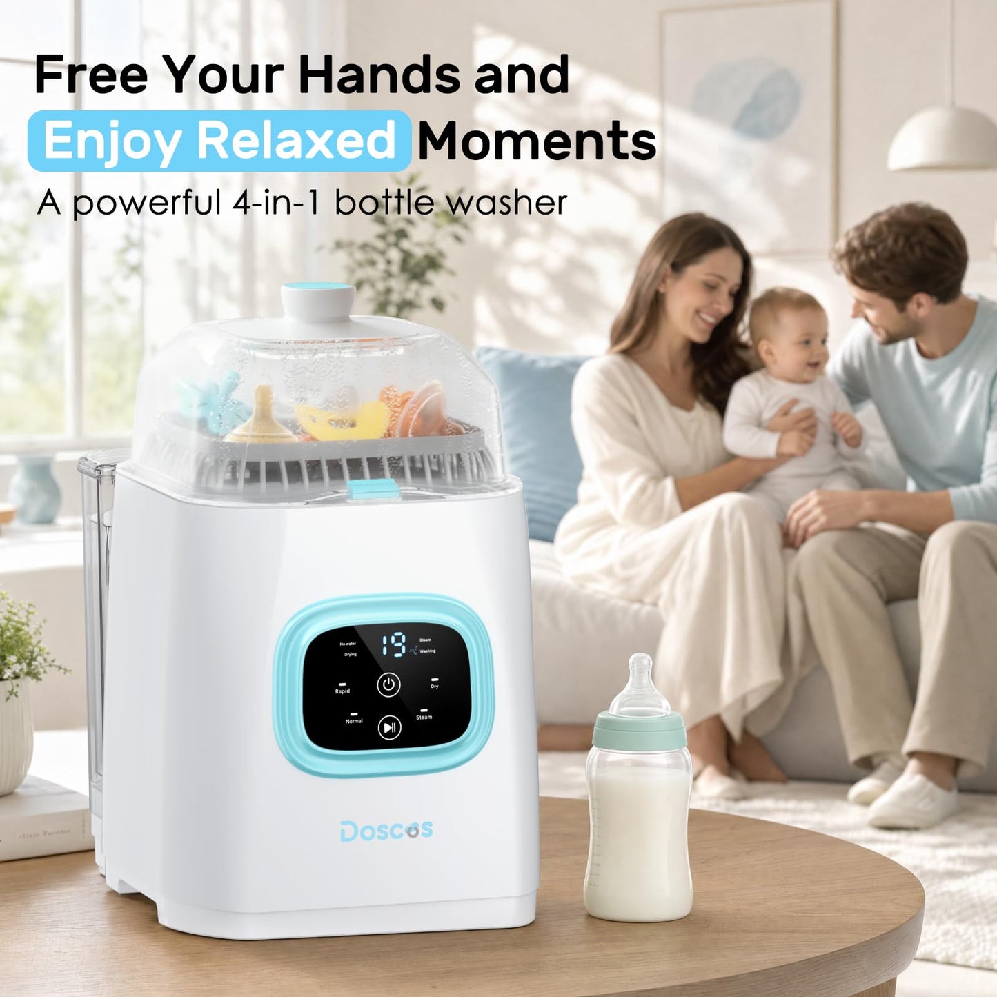 Bottle Washer Pro, All-in-One Baby Bottle Washer and Sterilizer & Dryer with 60 Detergent Tablets, Cleaning Machine for Bottles, Pump Parts & Baby Essentials, Deep Cleaning, Replaces Hand Washing