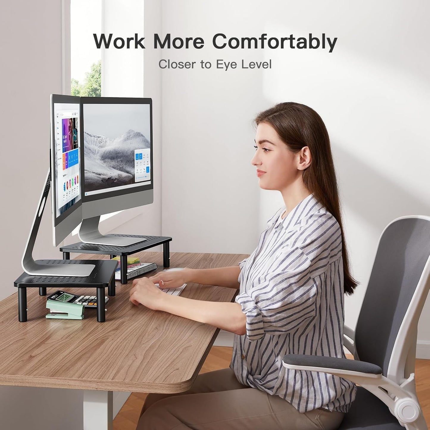 2 2 Pack, HUANUO Monitor Stand for Desk, Computer Monitor Stand Height Adjustable, Monitor Riser for Monitors, Laptop