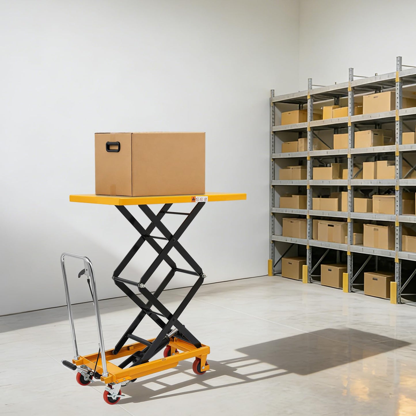 Hydraulic Lift Table Cart, 770 LBS Double Scissor Lift Table Double Scissor Lift Table with 49.6 Max Lift Q235 Steel & PU Non-Slip Pad with 4 Wheels for Warehouse Shop & Garage Material Handling