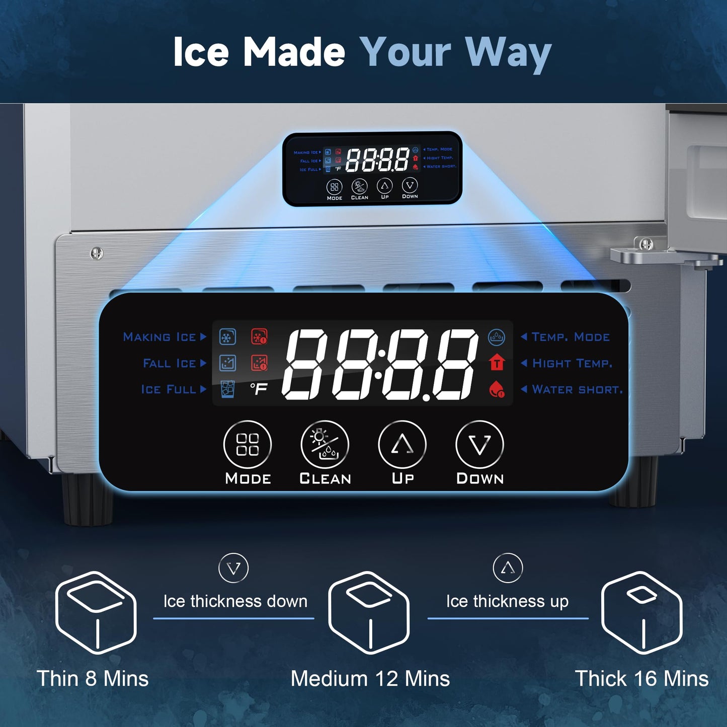 Coolski Under Counter Ice Maker Machine, Stainless Steel Built-in Freestanding Ice Maker for Commercial & Home Use, 80 Lbs/Day, 30 Lbs Storage, Self Cleaning, Thicknesses Adjustable