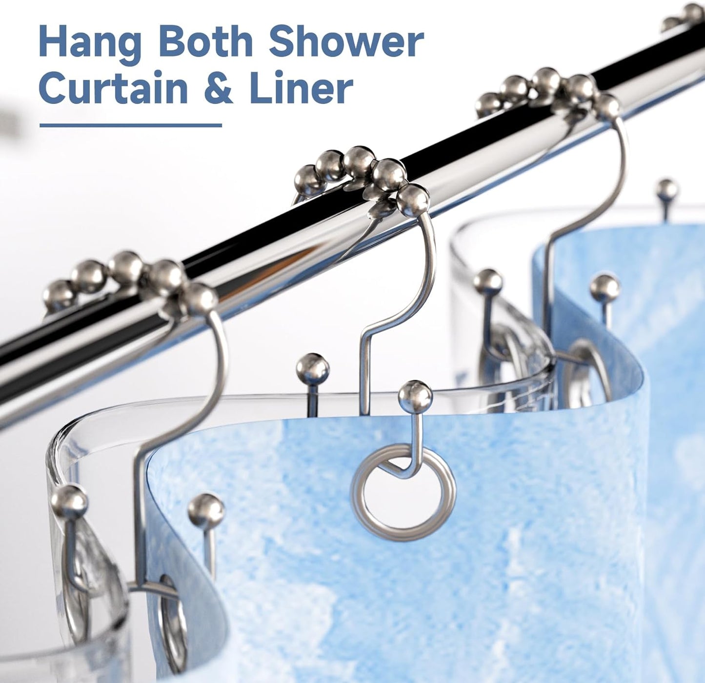 Titanker Shower Curtain Hooks - Rust Resistant Metal Double Glide Rings, Set of 12 - Nickel Finish