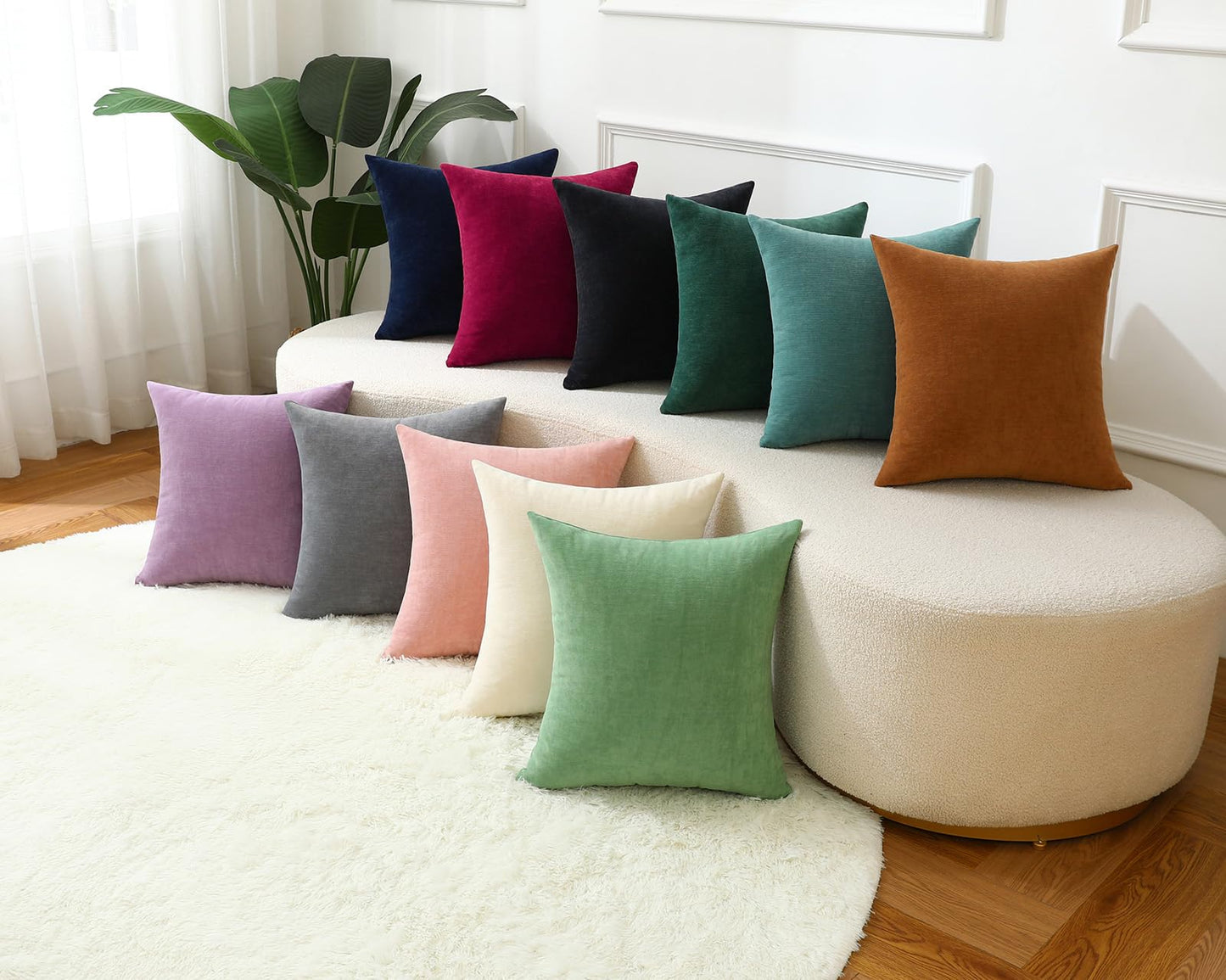 Qanatmz Lavender Cozy Soft Throw Pillow Covers, Light Purple Decorative Chenille Square Couch Cushion Cases for Sofa Decor, Set of 2, 18 x 18 Inches