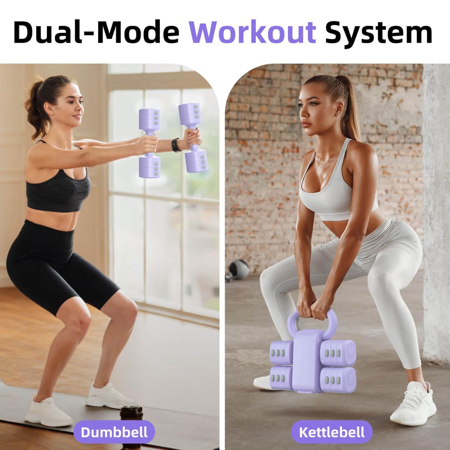 Nimsqury 2-in-1 Adjustable Dumbbell Set, Upgraded 4 Levels Hand Weights for Women Men, Each 2.2/3.3/4.4/5.5lb, Convertible Weights Dumbbells and Kettlebell Set for Home Gym Exercise & Fitness