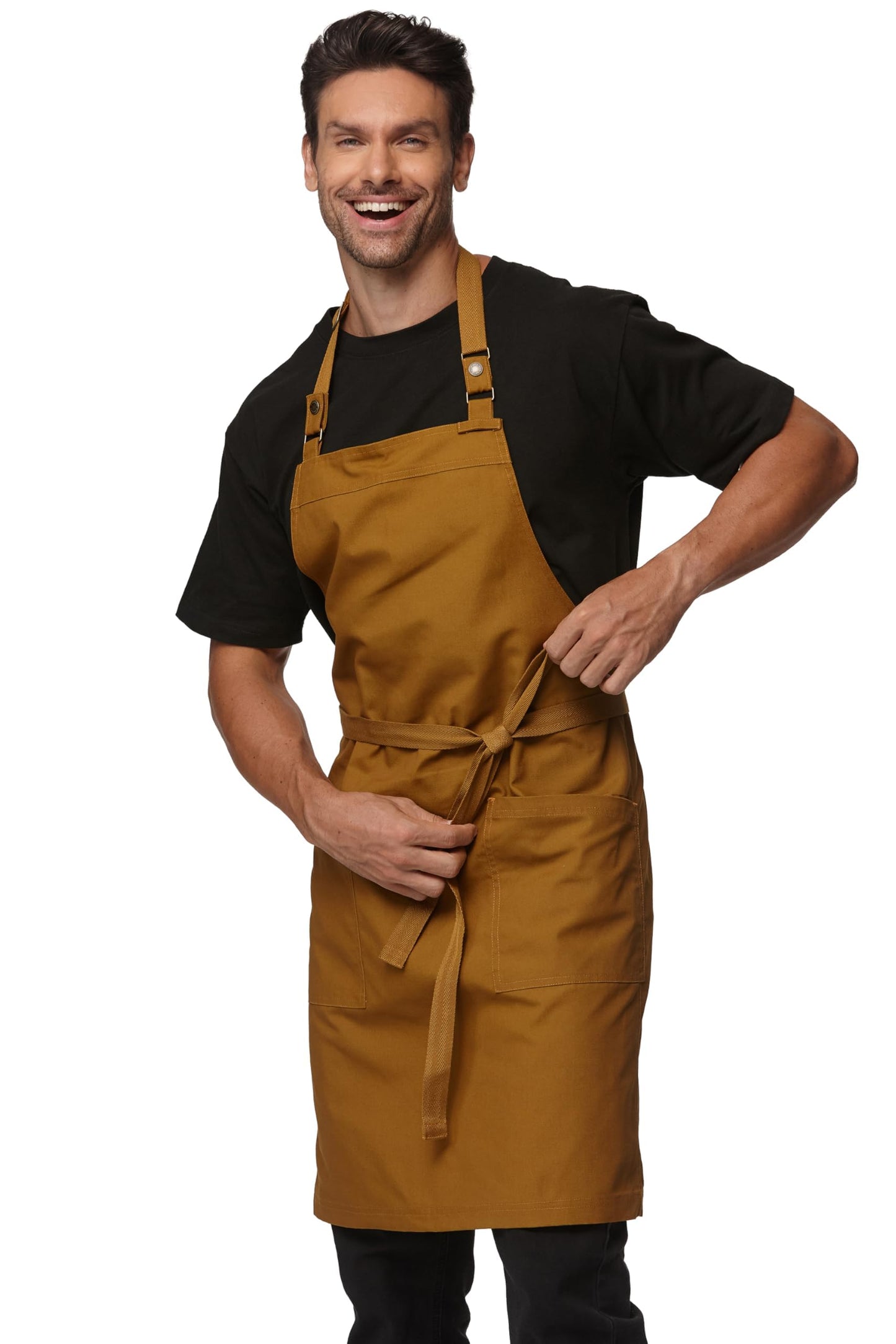 Guolamy Chef Aprons for Men Women with Large Pockets Canvas Apron Waterproof Professional with 2 Pockets 4251GB (Ginger, 1 Pack)