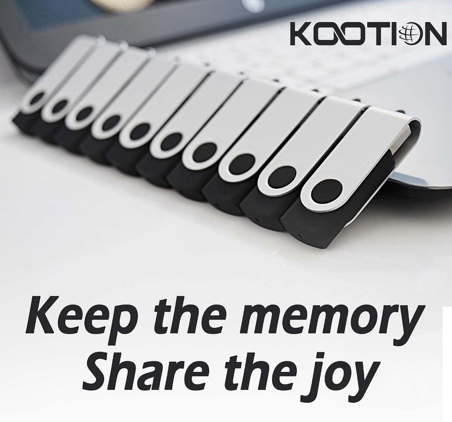 KOOTION 10PCS 2GB 2.0 USB Flash Drives USB Flash Drives Memory Stick Fold Storage Thumb Drive Pen Swivel Design Black