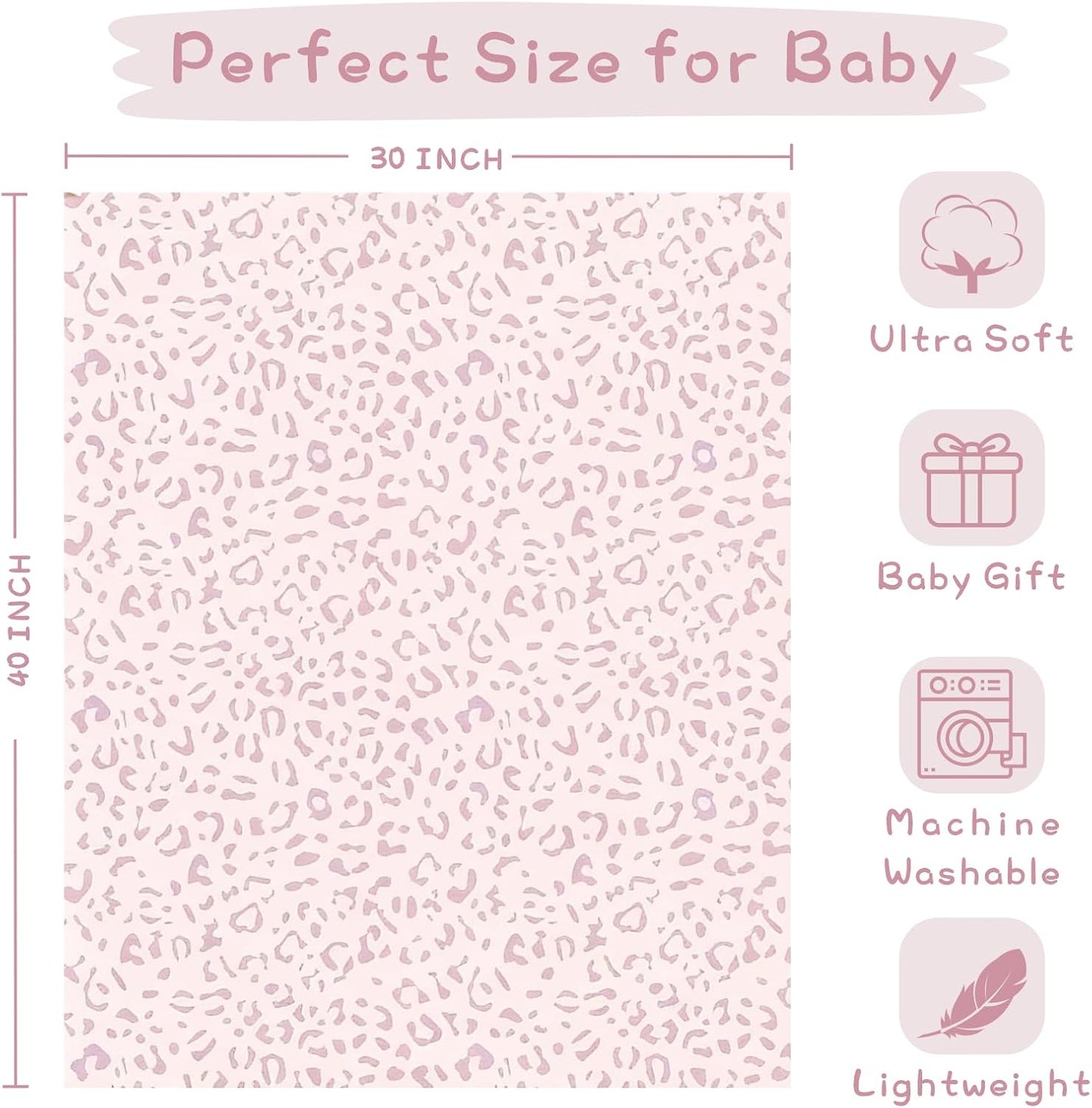 Yurhap Leopard Print Baby Blanket - Ultra Soft Cozy Fleece for Girls | 30"x40", Light Pink