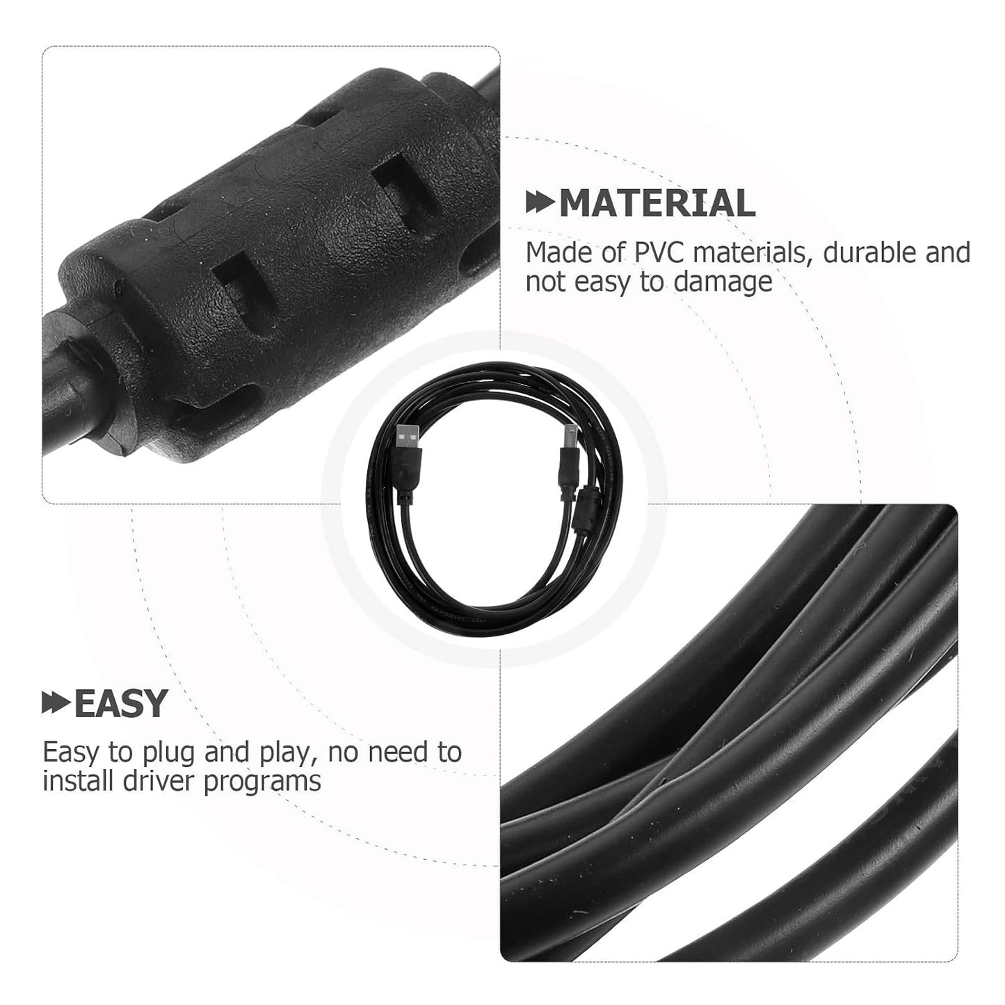 Generic 2.0 3 USB Printer Cable Meter Black for Computer Fax Machine Copier Office Printing Supply