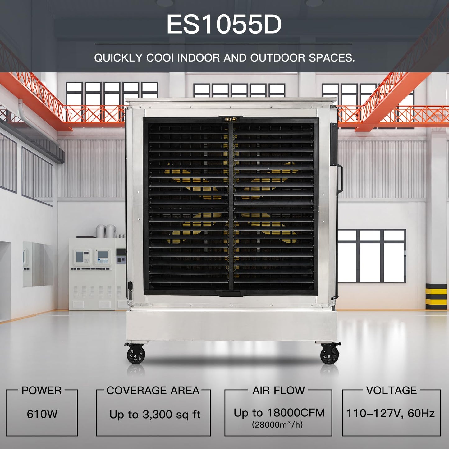 YougetTech 18000 CFM Industrial Swamp Cooler, 43.6Gal Stainless Steel Evaporative Air Cooler, 7‑Speed Oscillating Fan for Warehouse Factory Workshop
