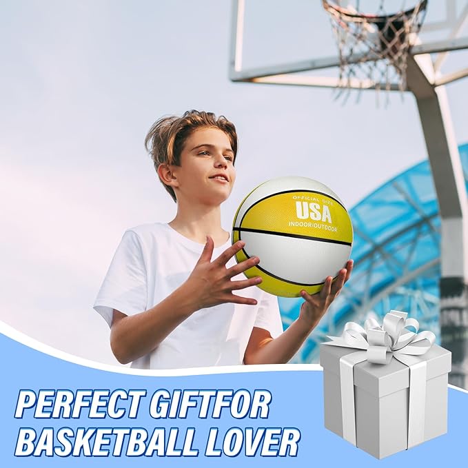 Lenwen 12 Pieces Rubber Basketball Bulk Official Size Basketball with Pump for Game Practice Training Street Ball Sport Gift for Kids Youth Teens Adults Indoor Outdoor