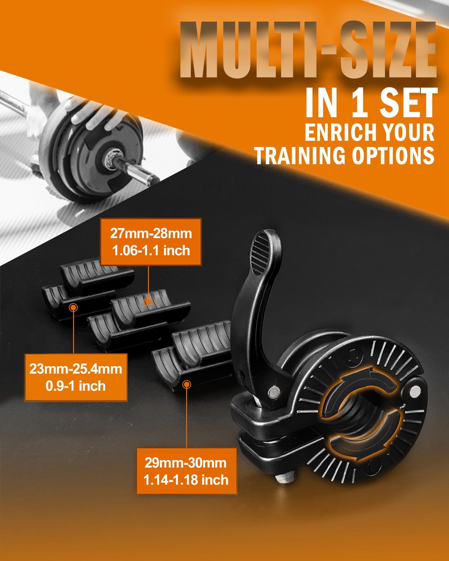 MAXRICH Barbell Clamp 1 inch Multiple Sizes & Adjustable Weight Clips for Barbell Quick Release Barbell Clips|Barbell Collar Bar Locks for Weight Lifting (Black 0.9-1.18inch)