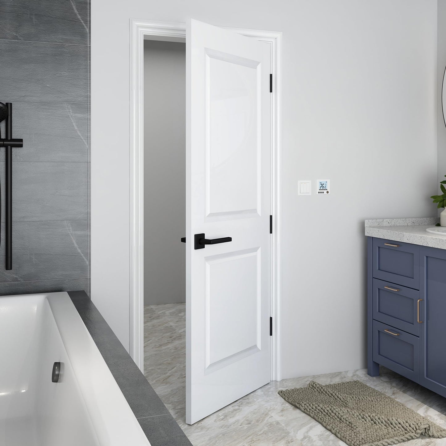BARNSMITH 30x80 in Raised 2-Panel Square Top Smooth White Primed Molded Door Slab, Paintable Hollow Core Interior Door Panel, for Swing, Pocket, Sliding Door, Durable and Lightweight