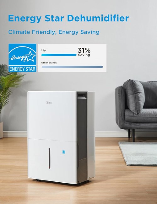 Midea Dehumidifier - 22 Pint Energy Star Certified for 1,500 Sq. Ft. | Ideal for Basements & Large Rooms (White)