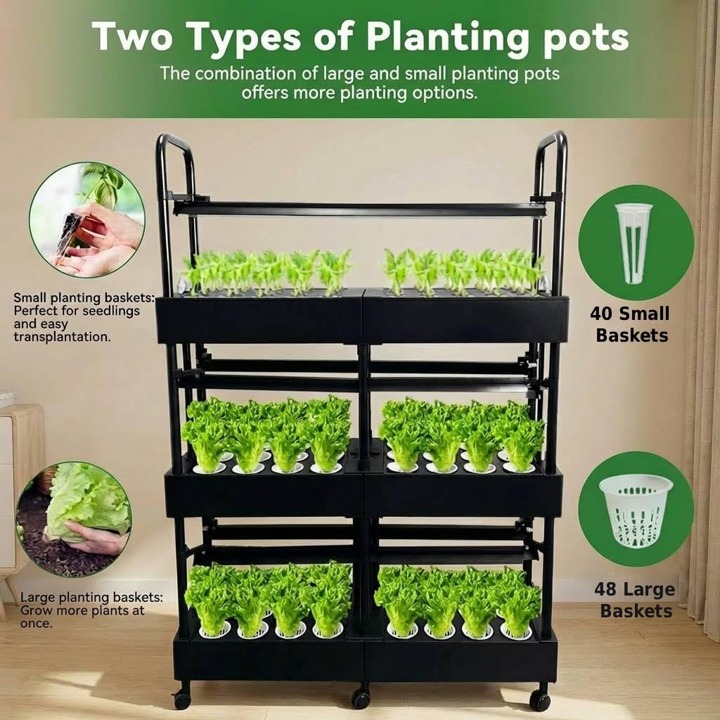 Kaforble Large 3-Tier Indoor Hydroponics System Kit with Grow Lights, Dual Growing Medium, Double Water Pump Indoor Garden, 88 Pods for Vegetables Herbs Microgreens (Black)