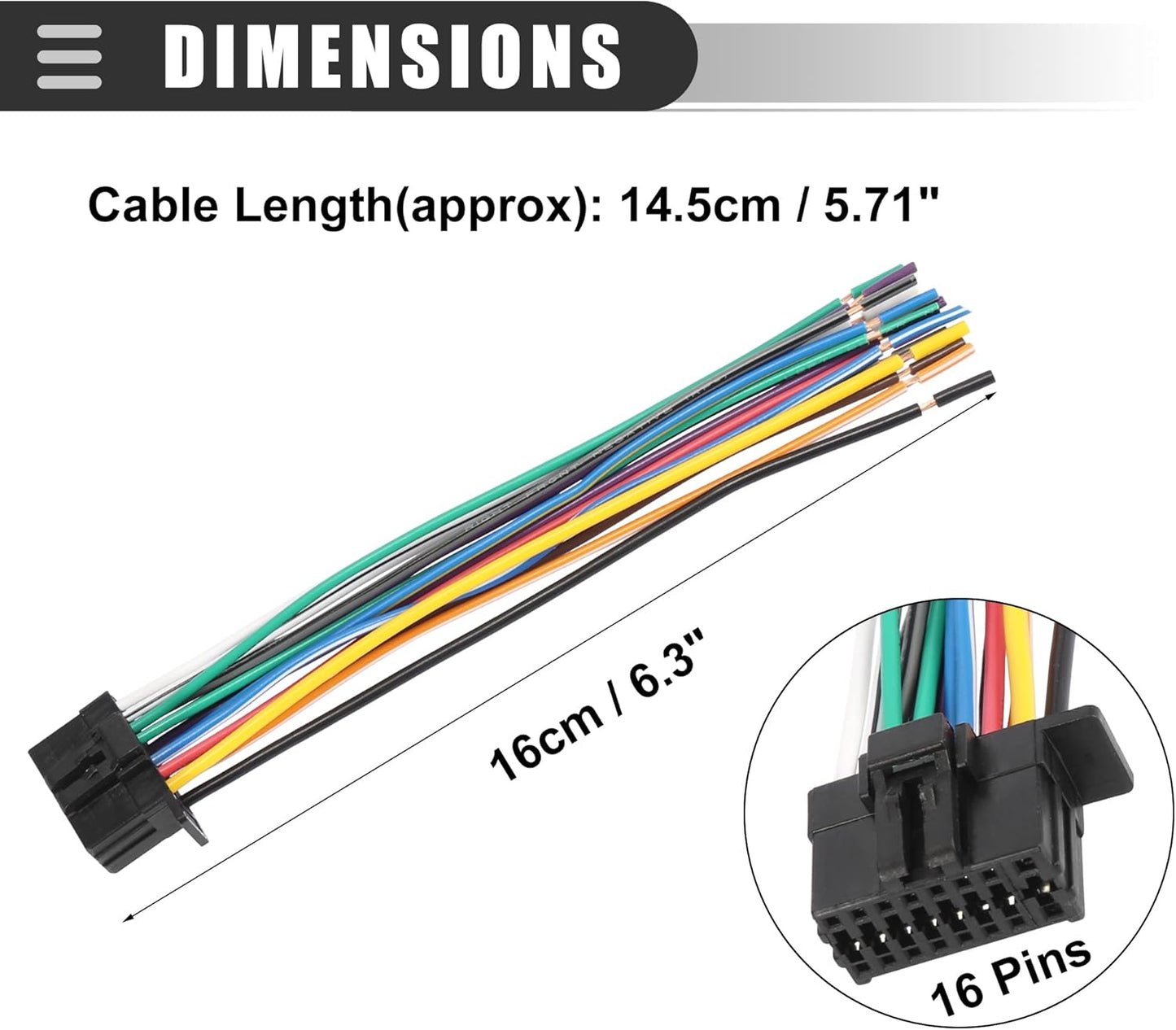 16 Motoforti Universal Car Stereo CD Player Wiring Harness, Wire Radio Adapter Install Plug, Pins, for Kenwood