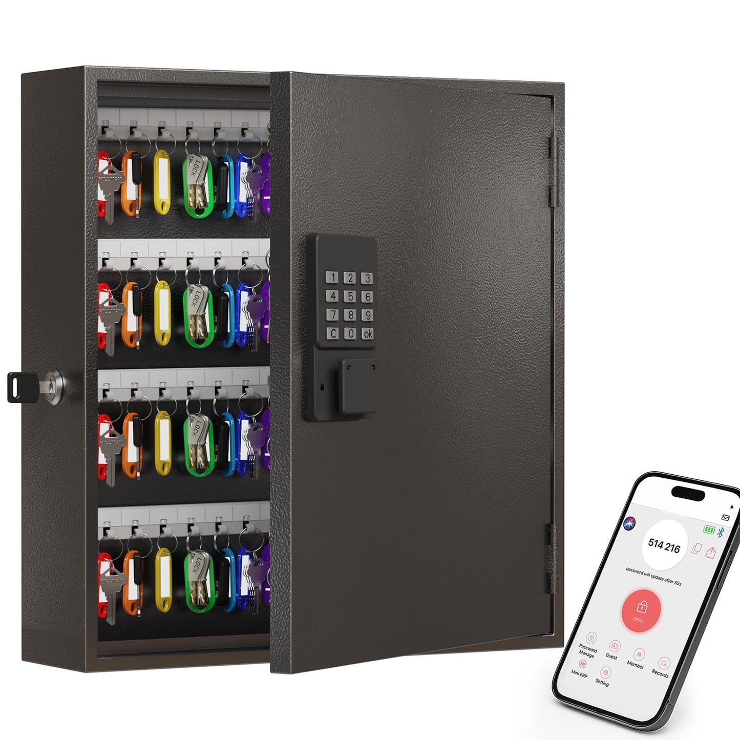 WeHere 120-Key Smart Key Lock Box – Wall Mounted Key Cabinet Organizer with App Access, One-Time Code, Bluetooth & WiFi Unlock (Sold Separately), Key Management System for School, Rental, Office