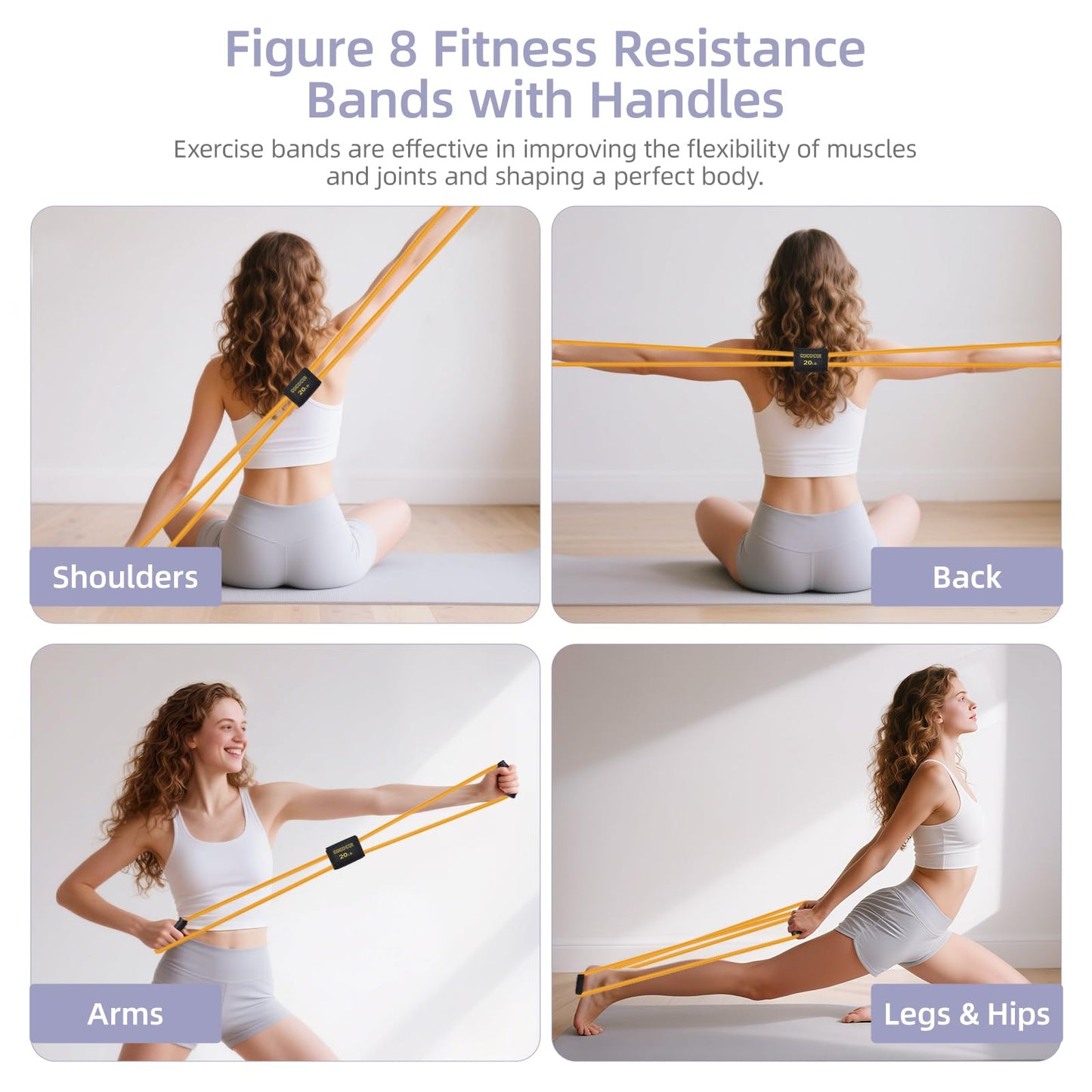 Figure 8 Resistance Bands with Handles for Women Men, Exercise Bands for Back, 8 Shaped Resistance Bands for Arms, Shoulder, Leg Stretching, Physical Therapy, Yoga, Pilates, Home Gym Workout Equipment