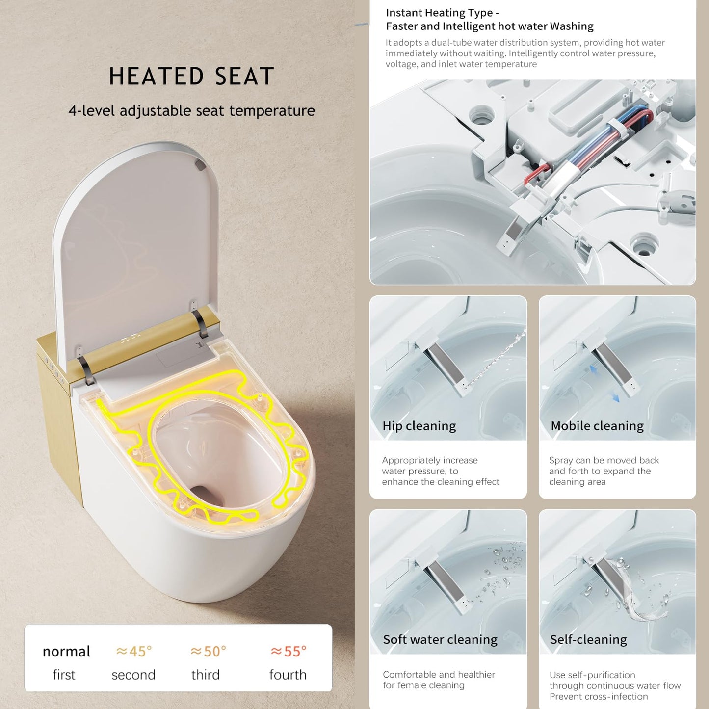 BONSAM Smart Toilet with Auto Open/Close Lid, Modern Toilet with Bidet Built In, Foam Shield, Auto Flush, Warm Water&Dryer, Self-Cleaning Heated Seat Toilet with Remote Control for Seniors & Families.