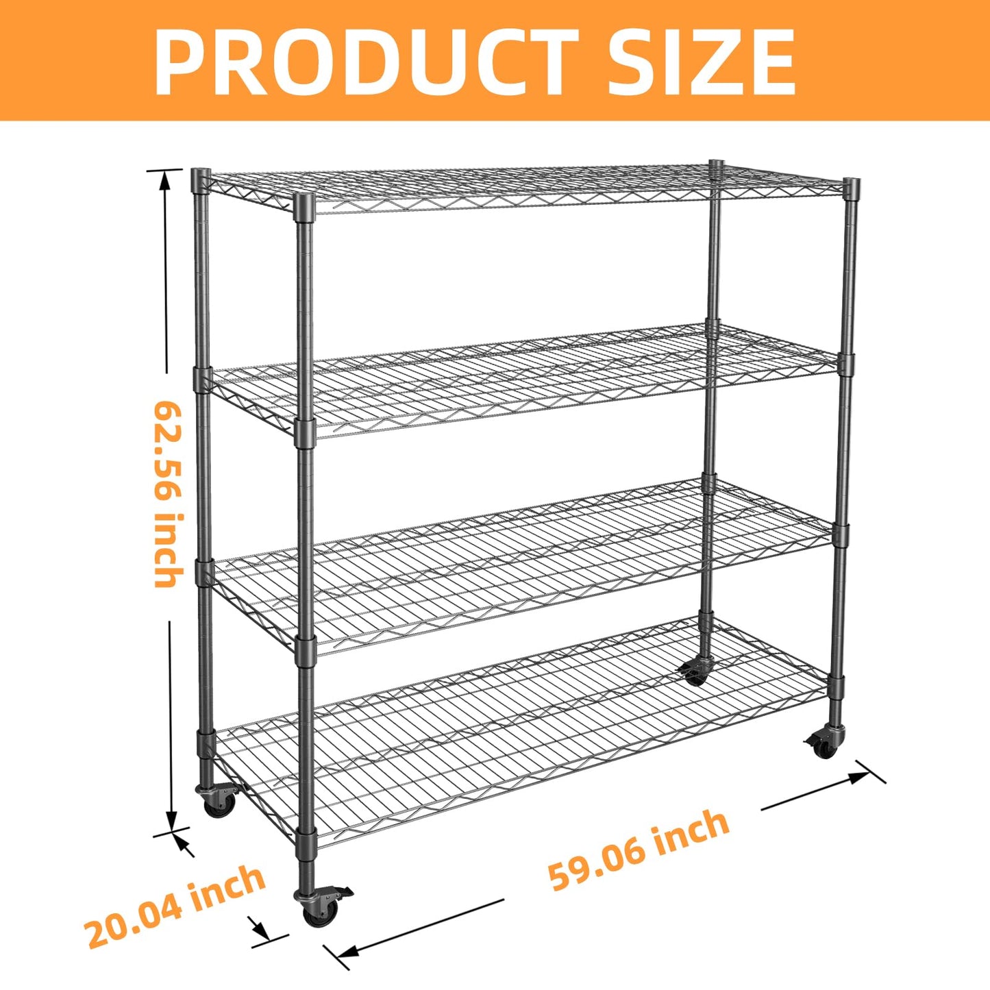 NULTRUMA Storage Shelves, Heavy Duty 4 Tier Storage Metal Shelves with Wheels, 2500LBS Capacity Adjustable Metal Wire Shelving Unit for Garage, Pantry, Kitchen, Closet, Commercial & Industrial Use