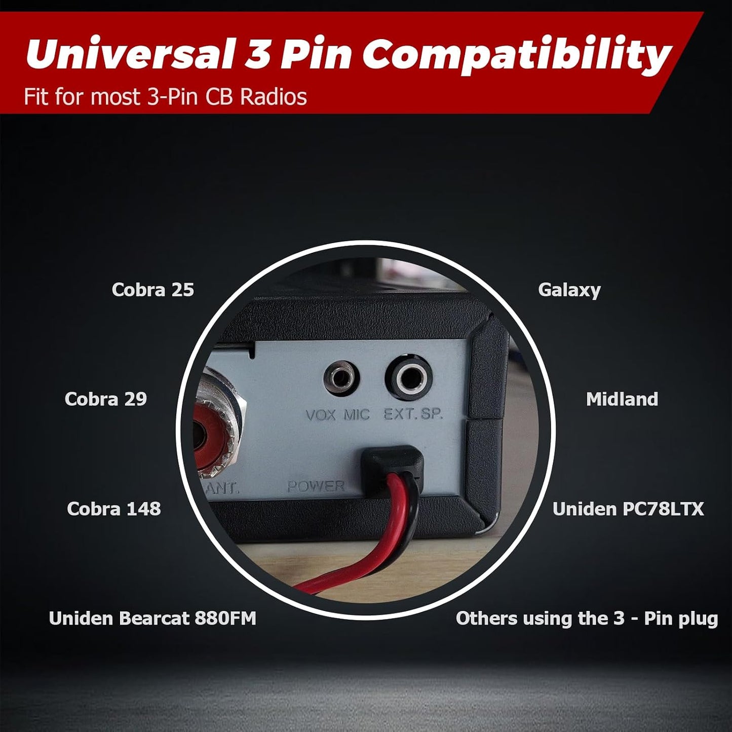 2 Pack 3 2-Wire 12V 4.8ft 16AWG Ullnosoo CB Radio Power Cord, Pin with Lighter Plug Compatible with Cobra Galaxy