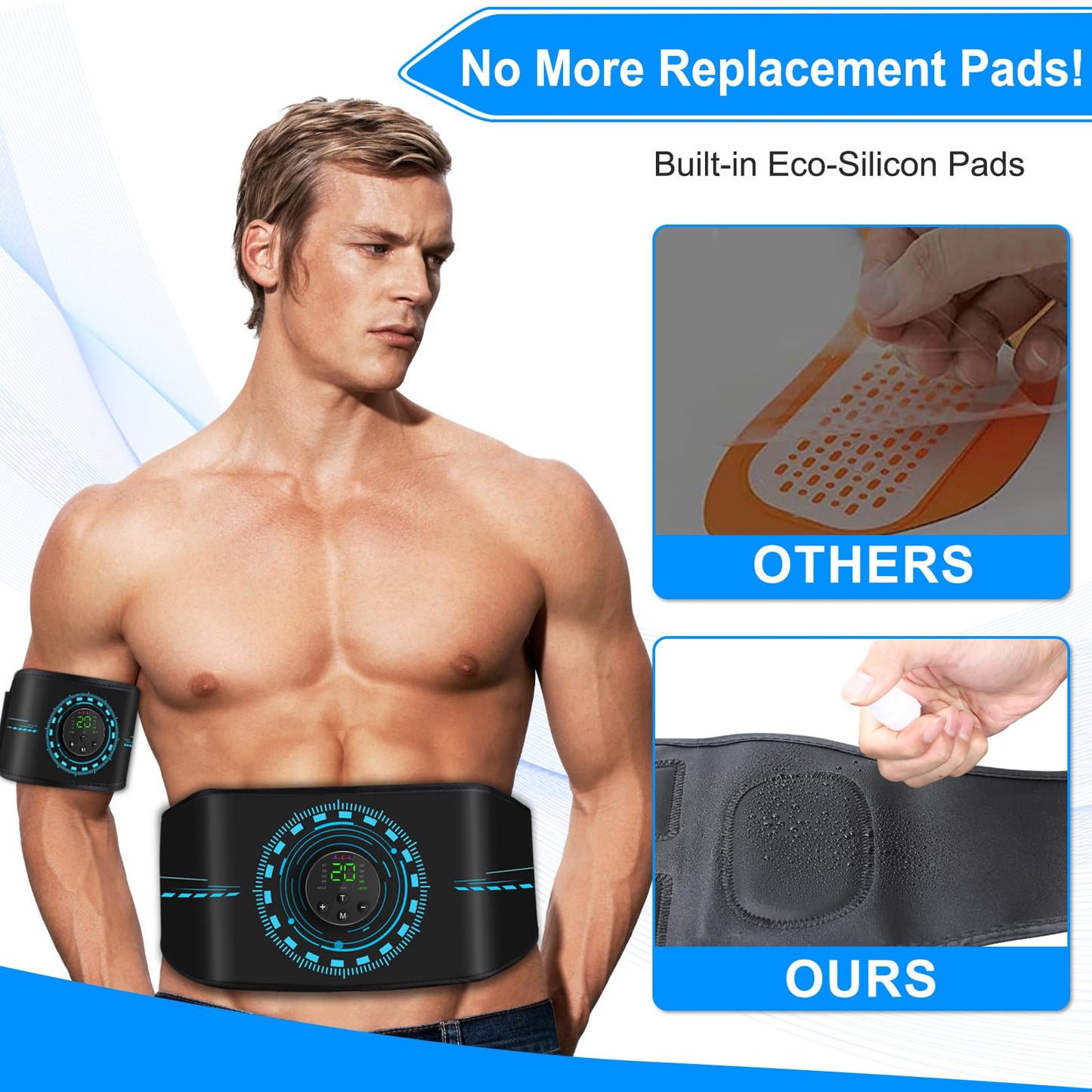 ABS Stimulator Muscle Toner, AB Machine for Abdomen/Arm/Leg, Muscle Stimulator for Muscle Growth, Ab Toning Belt Muscle Stimulator for Men and Women 3 Pack