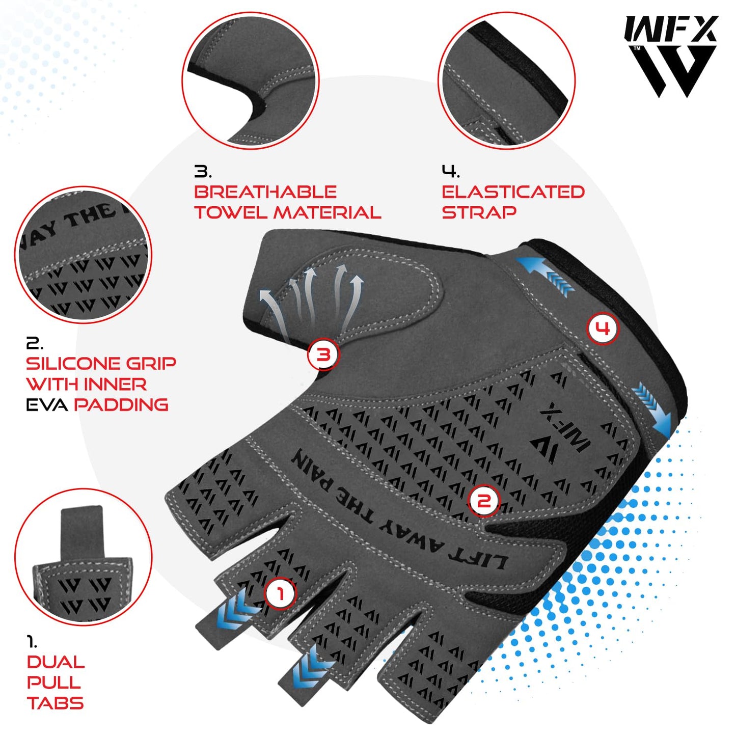 WFX Weight Lifting Gym Gloves Fitness Workout Breathable Ladies Gloves Non-Slip Silicone Padded Palm Protection Elasticated Strength Training Equipment Half Finger Exercise (Black, XL)