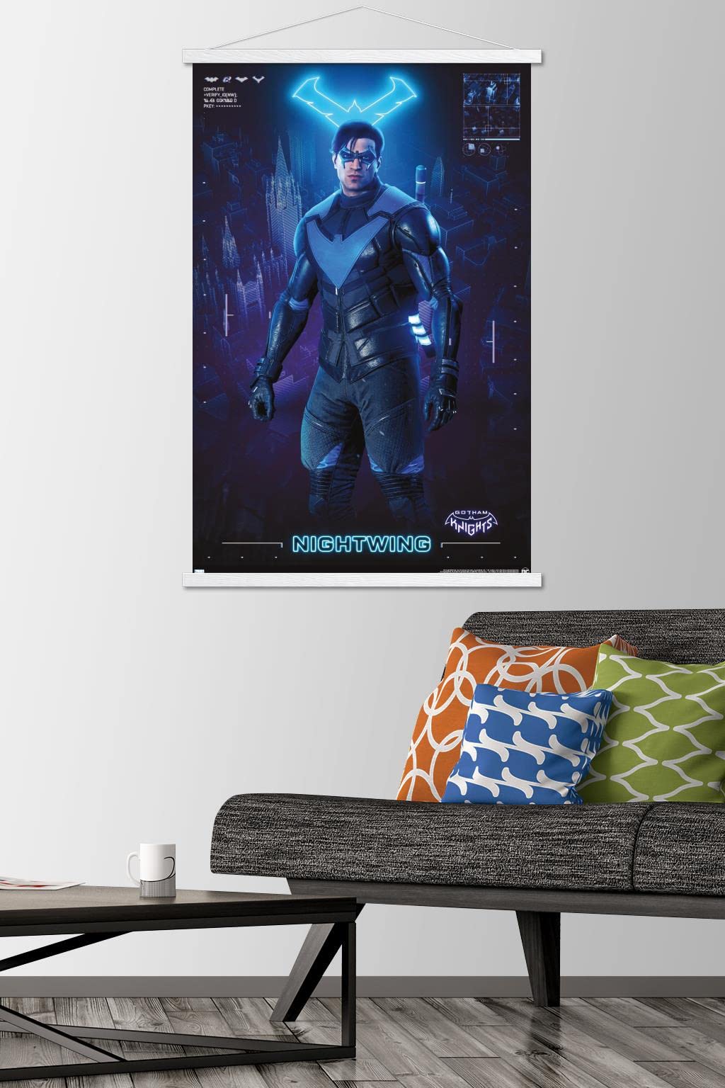 Trends International DC Comics Gotham Knights - Nightwing Wall Poster, 22.375" x 34", Premium Print and White Hanger Bundle