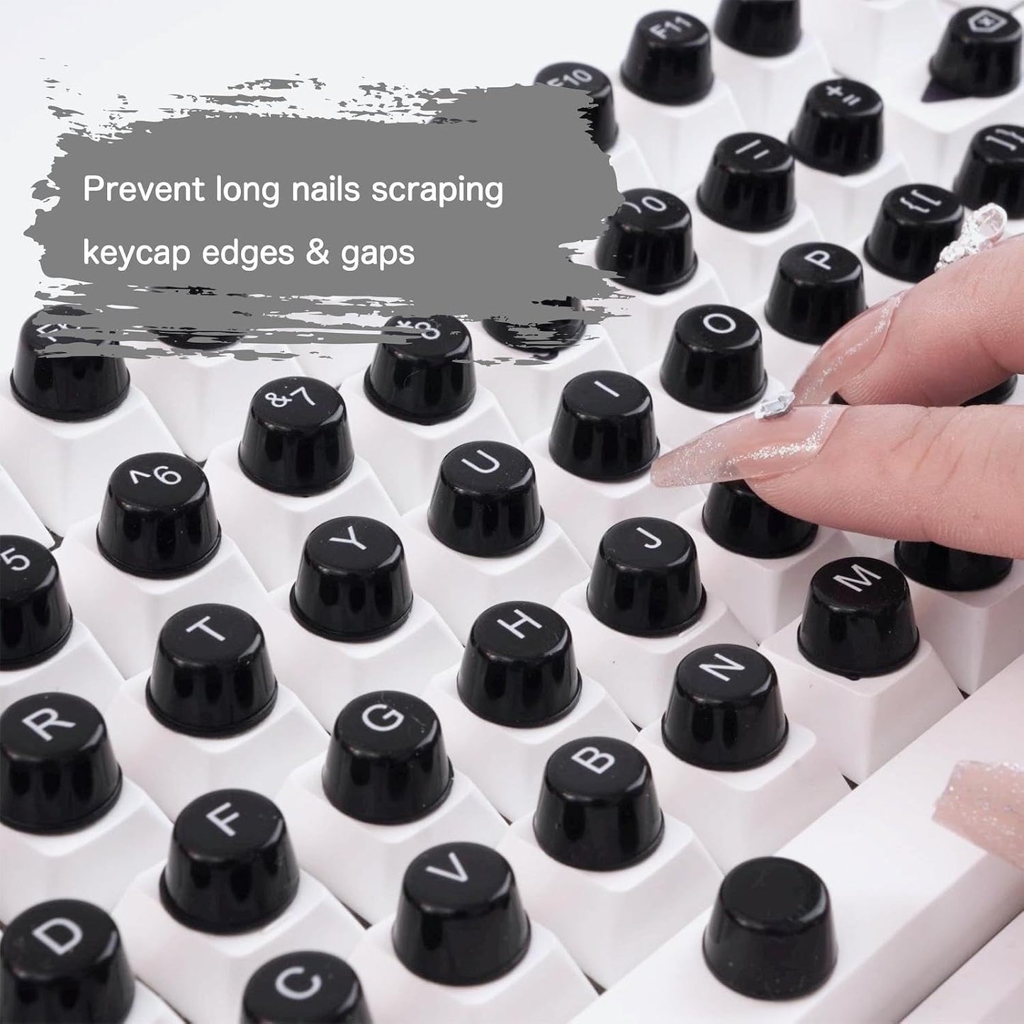 128 Set: 128 Long Nail Keyboard Stickers Piece Keyboard Bubbles - Protective Long Nail Keyboard Desktop Stickers (Black