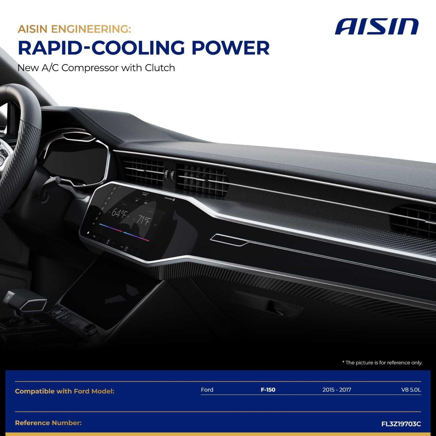 AISIN AFTERMARKET ACCFD-00112 Air Conditioner AC Compressor - Compatible with Ford F-150 2015-2017 5.0L - with 4-Pulley Groove, with Clutch