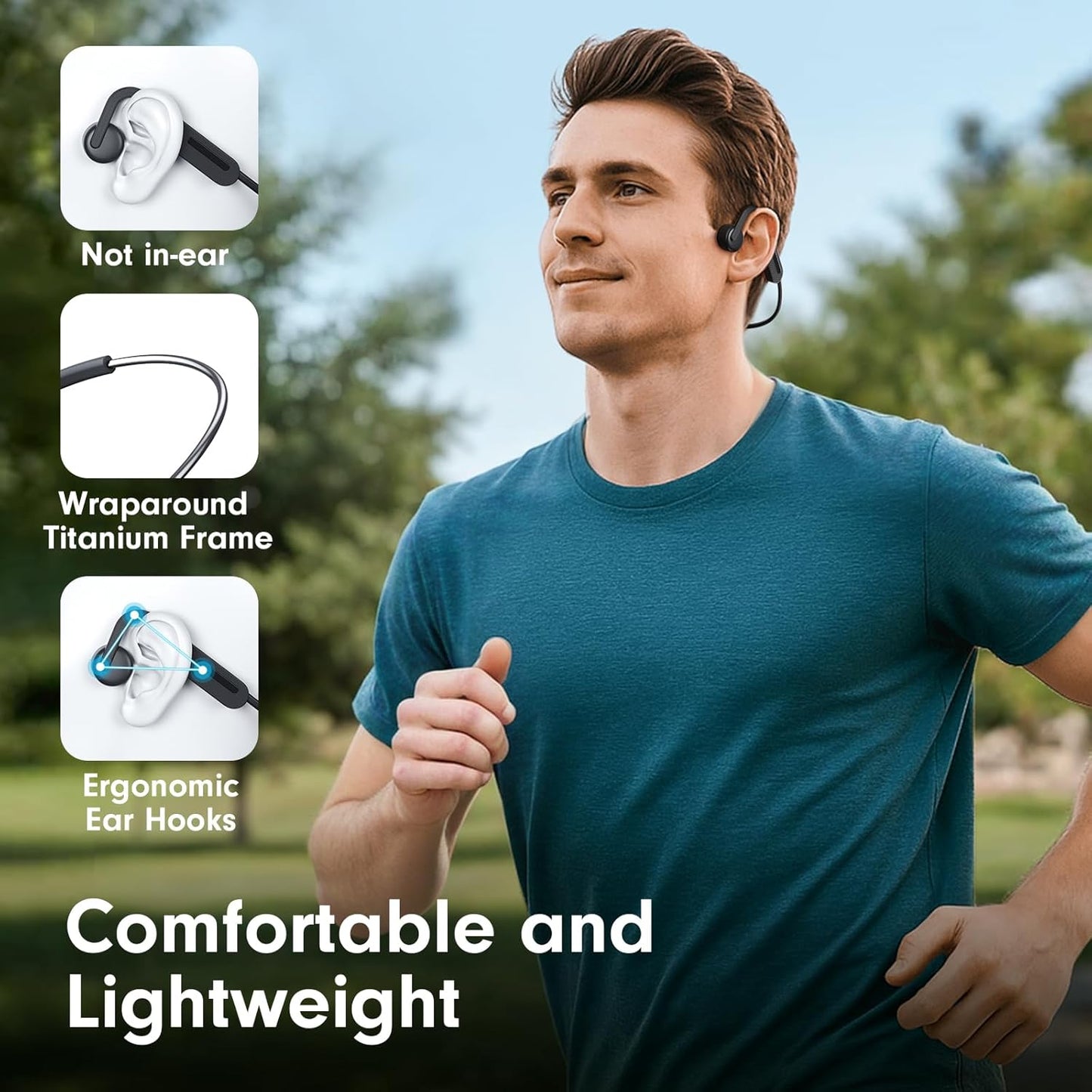 Qyzue 10H Bone Conduction Headphones, Open Ear Headphones, Superior Sound Wireless Bluetooth Running Headphones