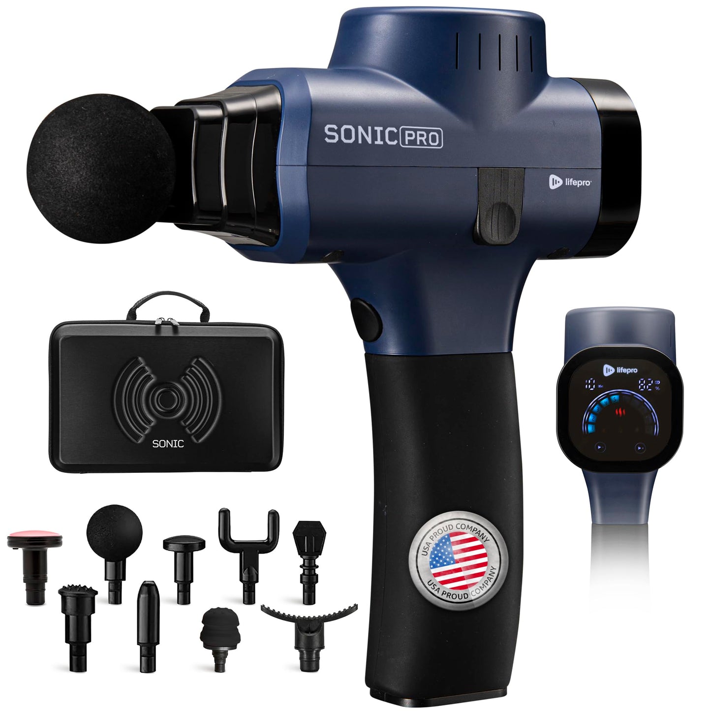 LifePro Sonic Pro Handheld Electric Massage Gun – Deep Tissue Percussion Massager Gun with 10 Speeds & 9 Heads – Muscle Massager for Athletes Back, Legs, Arms
