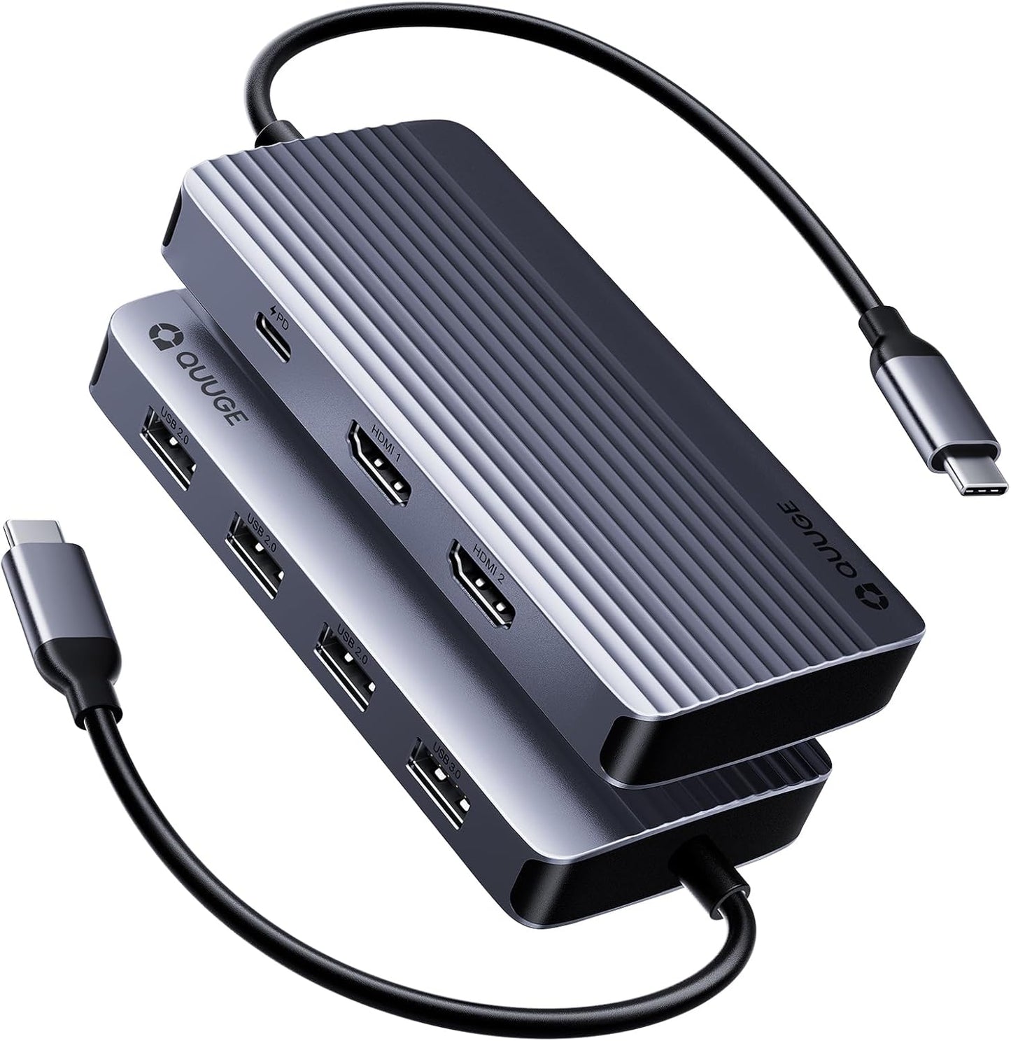 QUUGE 2 7 1 4K, 5Gbps 3.0, 3 USB2.0, Docking Station Dual Monitor HDMI, in USB C Hub with Dual HDMI PD Charging, USB