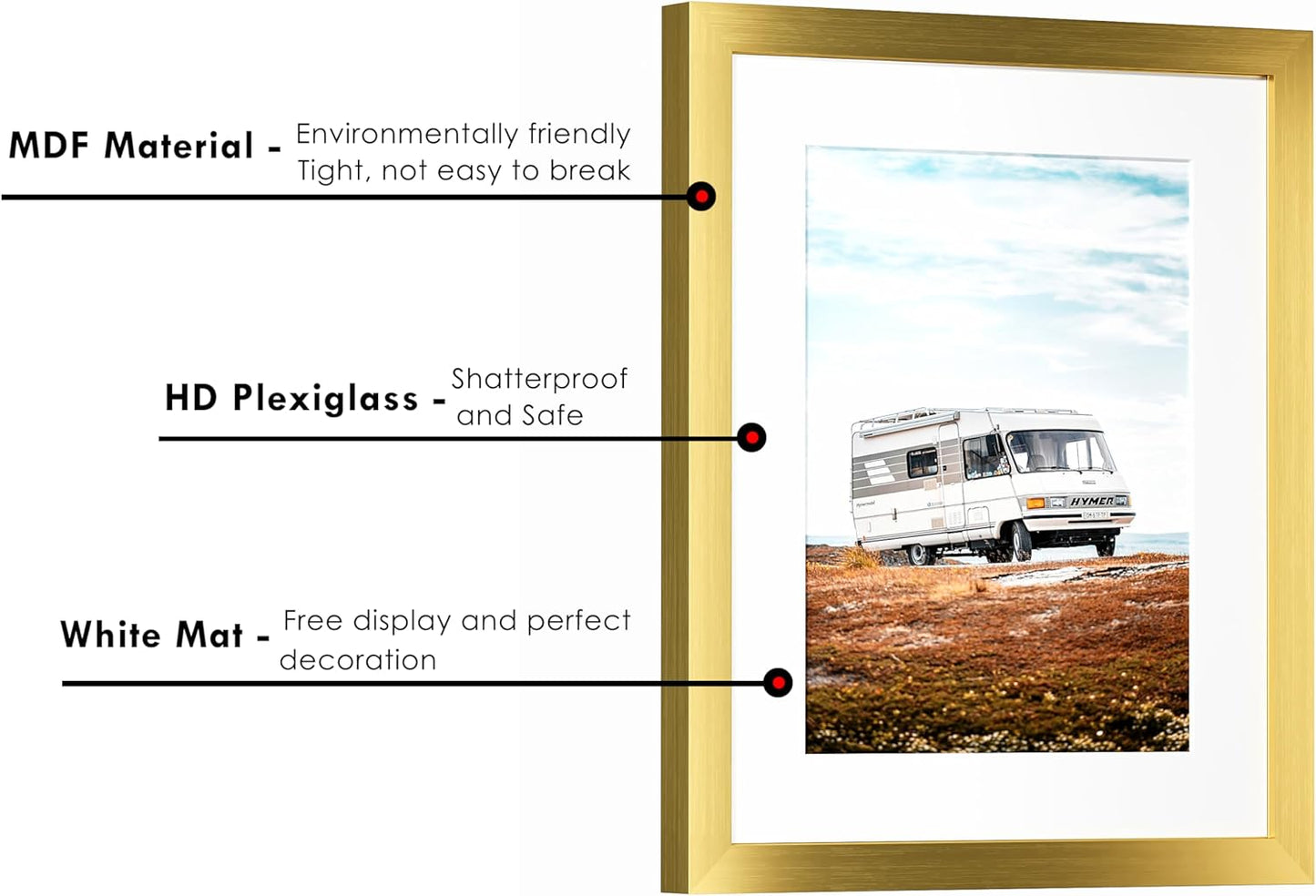 PEALSN 11x14 Picture Frame - Versatile Display for 8x10 Photos with Mat or 11x14 Without Mat | Elegant Gold Finish