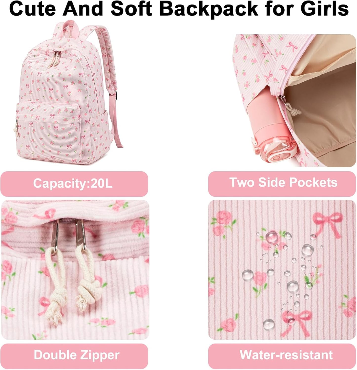 Backpack 17 inch Floral-1) BTOOP School for Girls Teens Large Corduroy Bookbag Lightweight Casual High School College