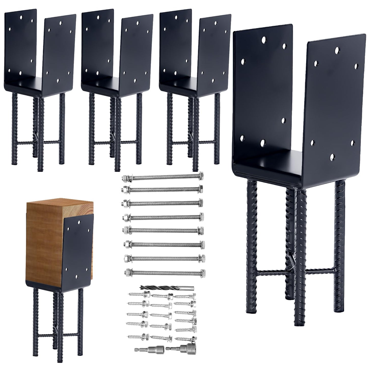 6 * 6" Heavy-Duty, U-Shaped, Moisture-Proof Concrete Wooden Post Brackets, Used for The Concrete anchoring Brackets of Wooden Posts in Deck railings, Garden Fences, pergolas, terraces, etc. (4, 6x6)