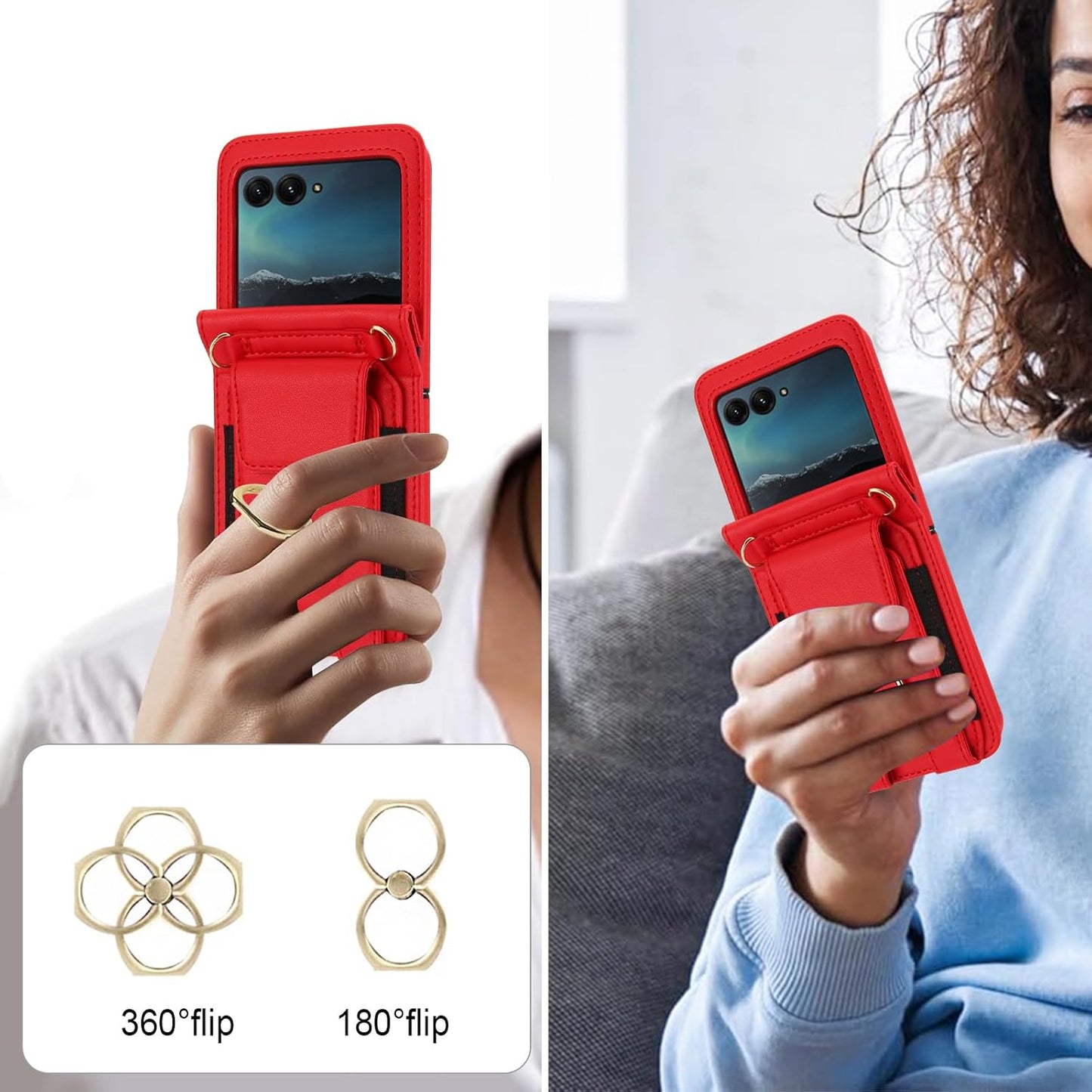 Asuwish 50/Moto 2024 INE-LX1 Phone Case for Moto Razr Razr Wallet Cover with Ring and Crossbody Wrist Strap Lanyard