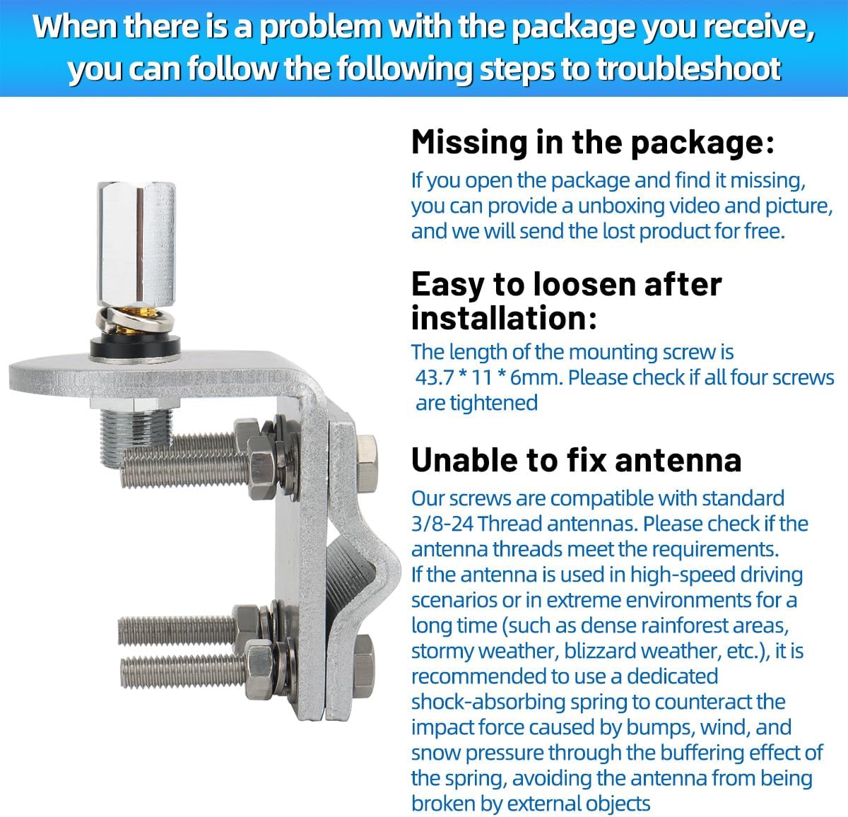 Arridioter SO239 PL-259 3/8-24 CB Radio Antenna Mounting Bracket CB Mounting Bracket Heavy Duty Stud Mount Adaptor