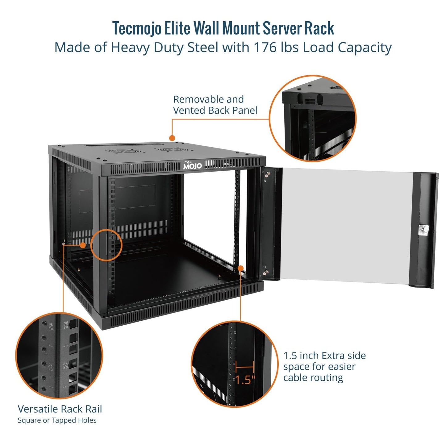 Tecmojo 9U Wall Mount Rack Cabinet, Heavy-Duty 176 Lbs High Load Capacity, 19” Enclosed Server Network Rack with 2 Colling Fans,Glass Door, 23.6” Deep – Elite Collection