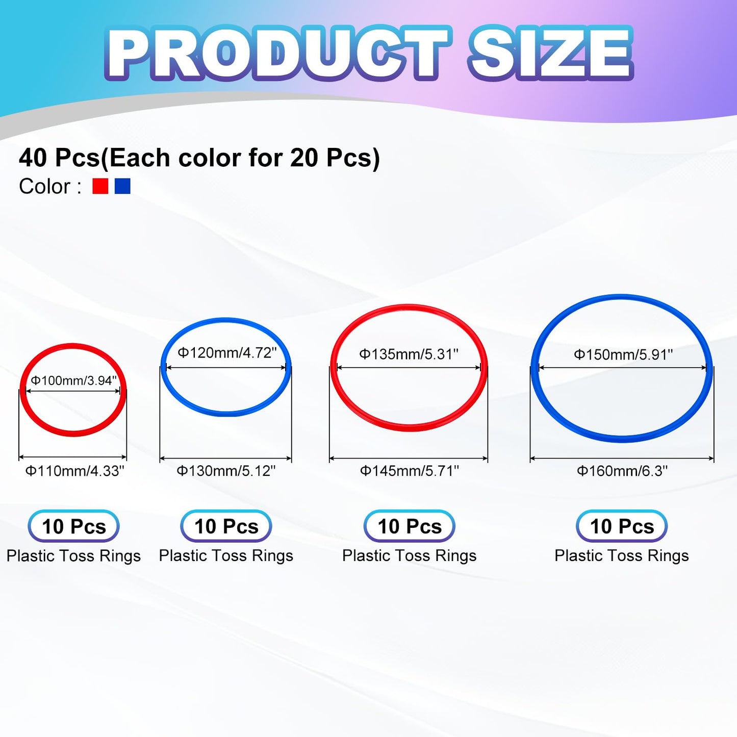 PATIKIL Plastic Toss Ring 4 Sizes, 40 Pack Sports Rings Toss Game Speed and Agility Practice Rings for Carnival Outdoor Games Supplies Bean Bags Throwing, Red/Blue