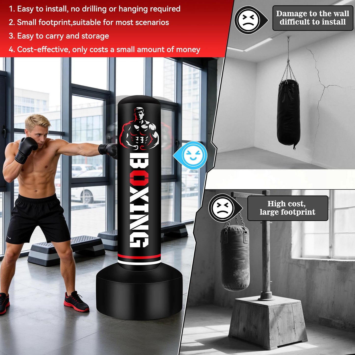 Heavy Punching Bag for Adults Teens, 70" Freestanding Punching Bag with Stand Kickboxing Bags, Women Men Heavy Boxing Bag for Beginners Training MMA Karate Muay Thai Fitness